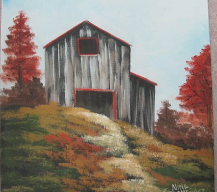 Nov. 2, Sat. Oil Paint a Distressed Barn with Nina S.  9:30 – 11:30 p.m.